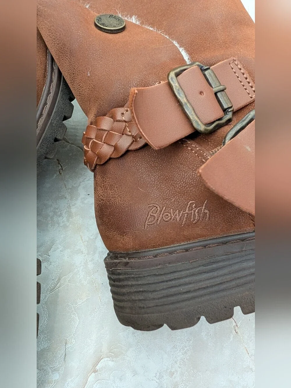 Blowfish Brown  Shearling-Lined Mid-Calf Zip Up Boots Sz 7.5